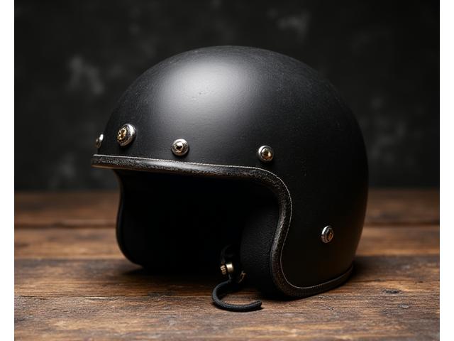 Rebel Renegade Half Helmet, distressed black leather look